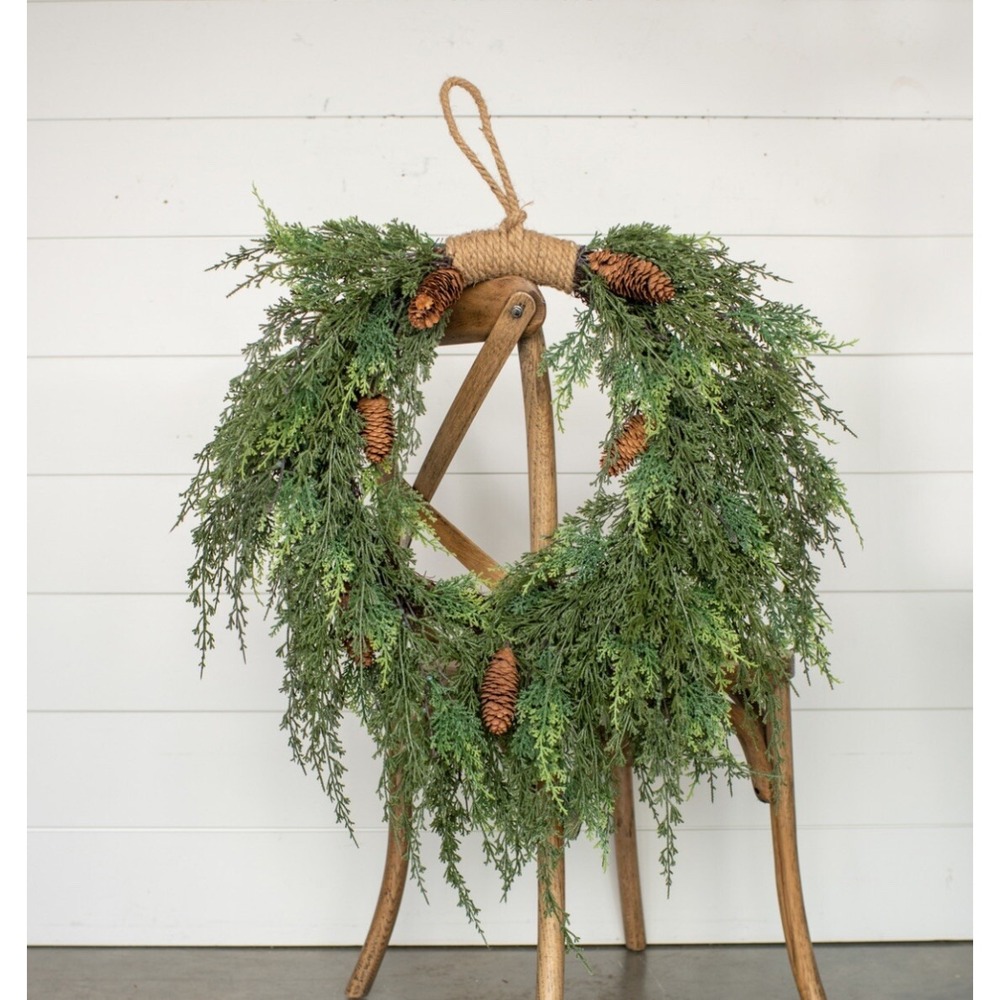 28" Cedar and Cones Hanging All Seasonal Farmhouse Decoration Artificial‎ Wreath - Picture 3 of 3